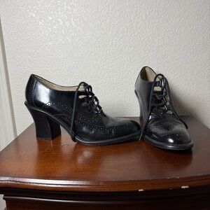 Black Leather Vintage Kenneth Cole Wingtip Oxford Ankle Booties Victorian 9N